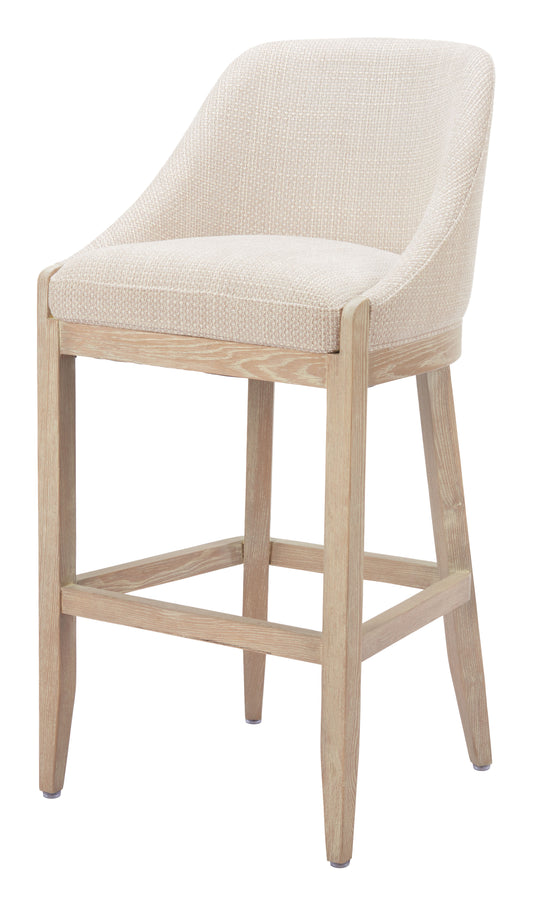 31" Beige and Natural Fabric and Solid Wood Bar Height Bar Chair - Loft&Timber