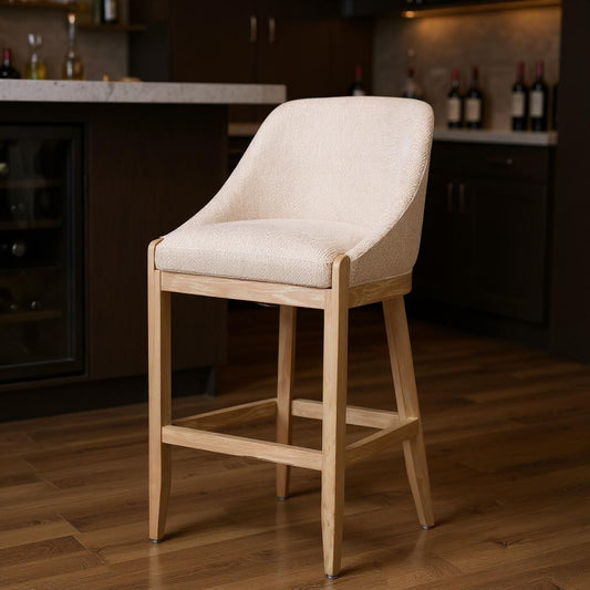 31" Beige and Natural Fabric and Solid Wood Bar Height Bar Chair - Loft&Timber