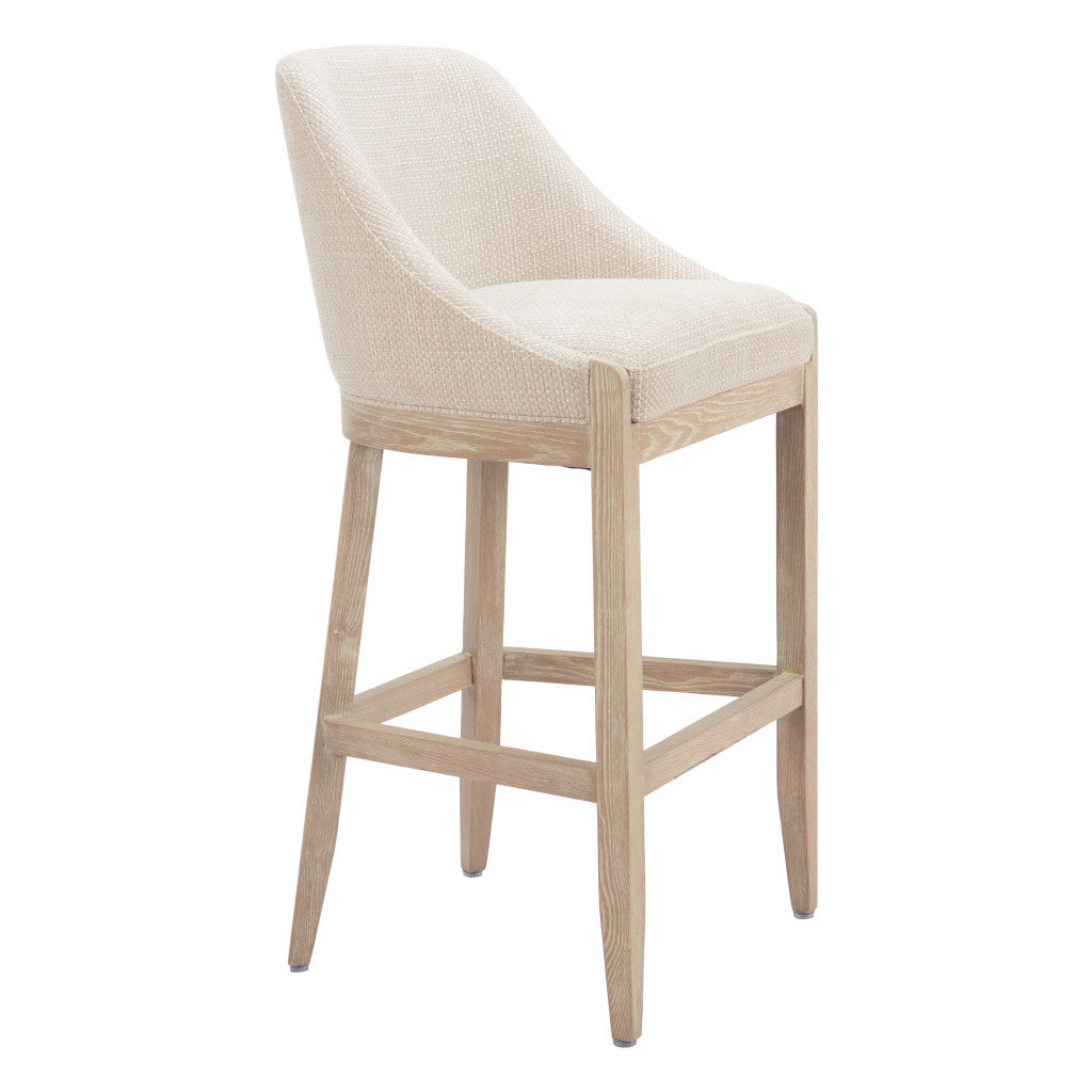 31" Beige and Natural Fabric and Solid Wood Bar Height Bar Chair - Loft&Timber