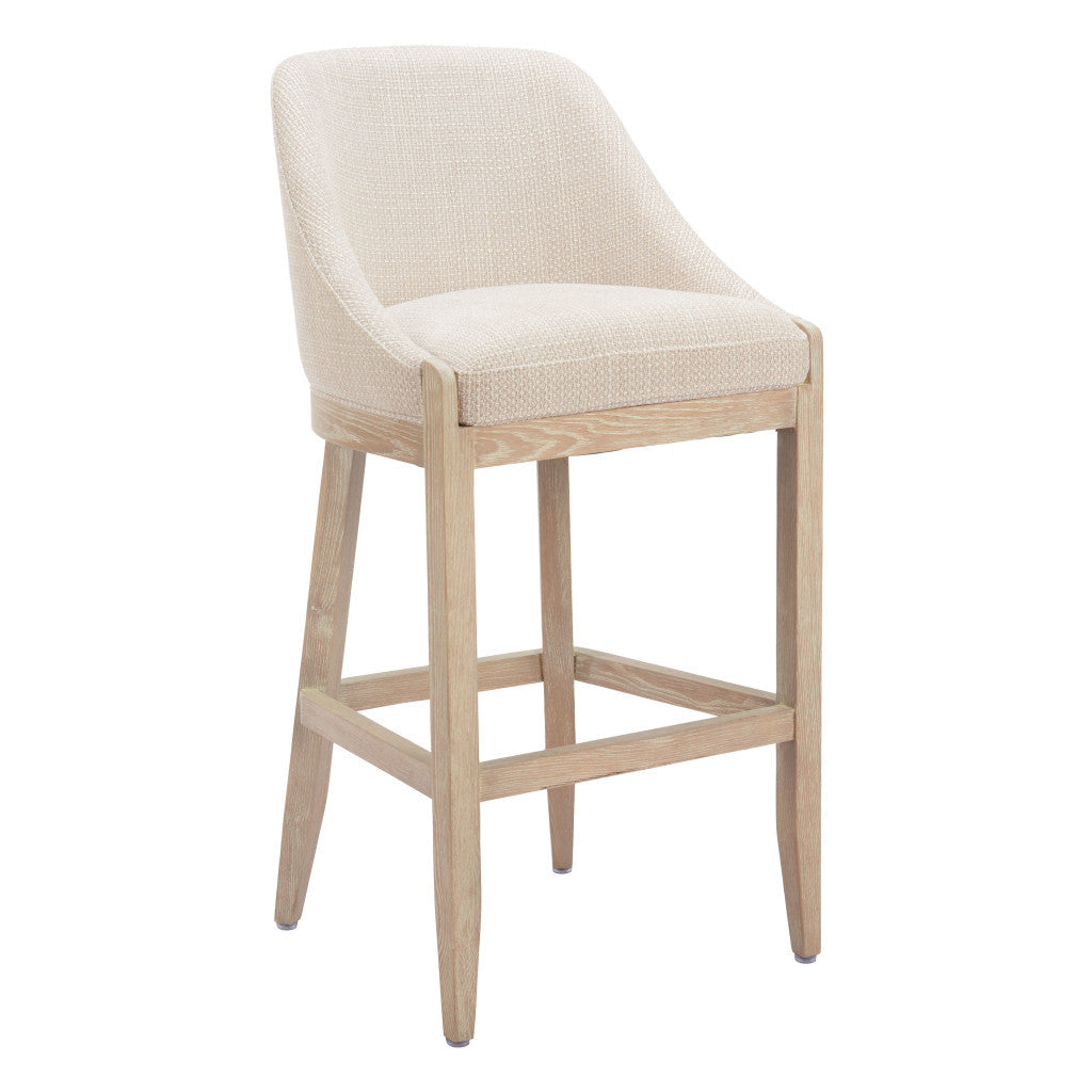 31" Beige and Natural Fabric and Solid Wood Bar Height Bar Chair - Loft&Timber