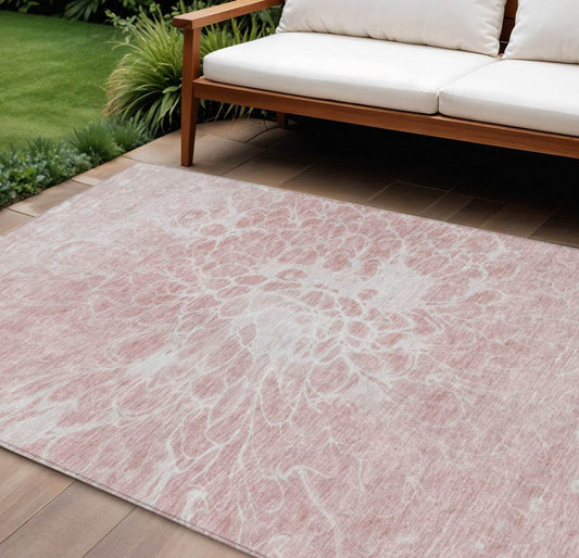 10' X 14' Pink Blush And Ivory Abstract Washable Indoor Outdoor Area Rug - Loft&Timber