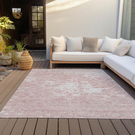 10' X 14' Pink Blush And Ivory Abstract Washable Indoor Outdoor Area Rug - Loft&Timber