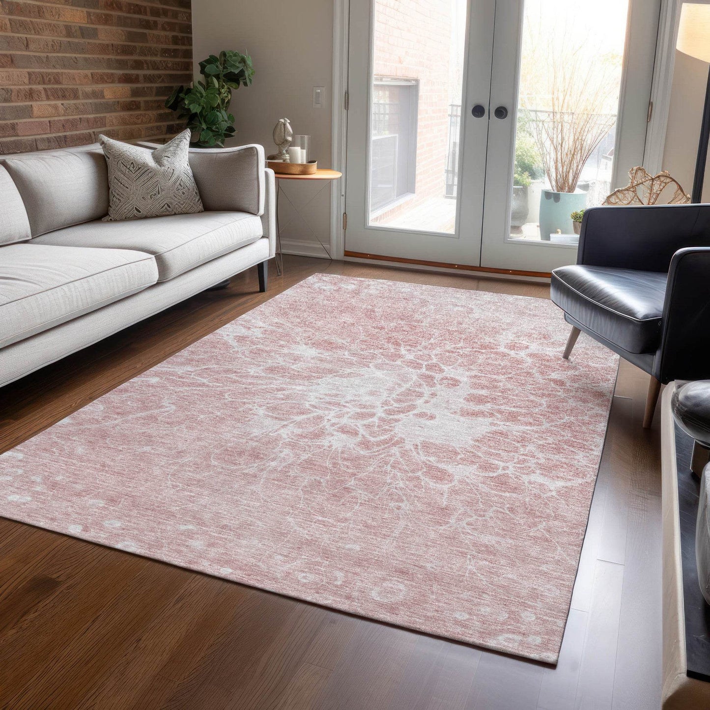 10' X 14' Pink Blush And Ivory Abstract Washable Indoor Outdoor Area Rug - Loft&Timber