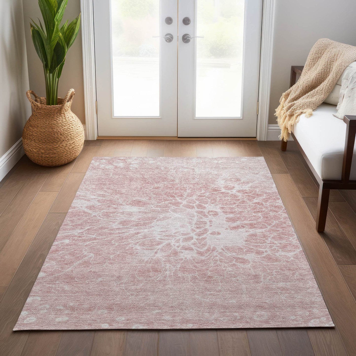 10' X 14' Pink Blush And Ivory Abstract Washable Indoor Outdoor Area Rug - Loft&Timber