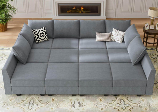 Convertible Sectional Sofa Bluish Gray, Modular, Storage - Loft&Timber