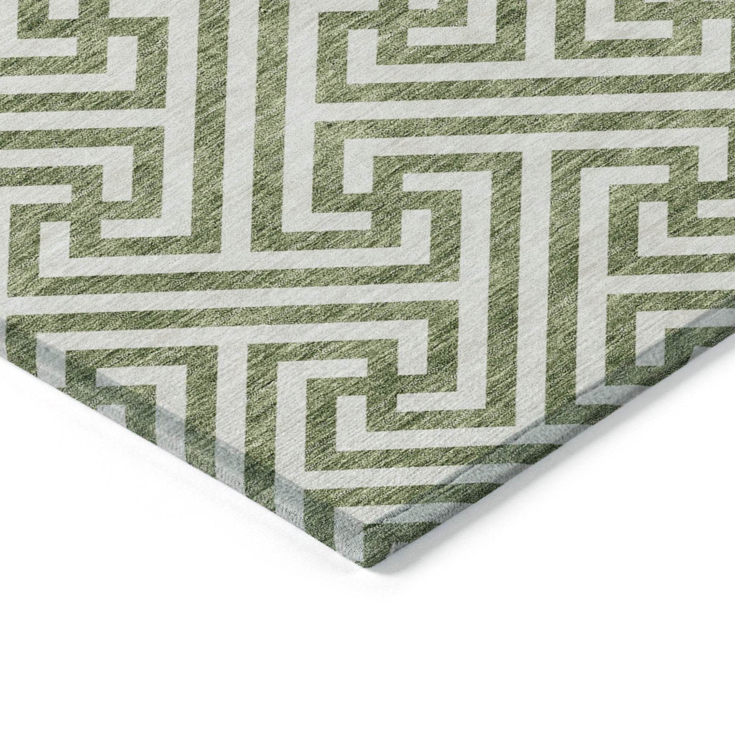 10' X 14' Green And Beige Geometric Washable Indoor Outdoor Area Rug - Loft&Timber