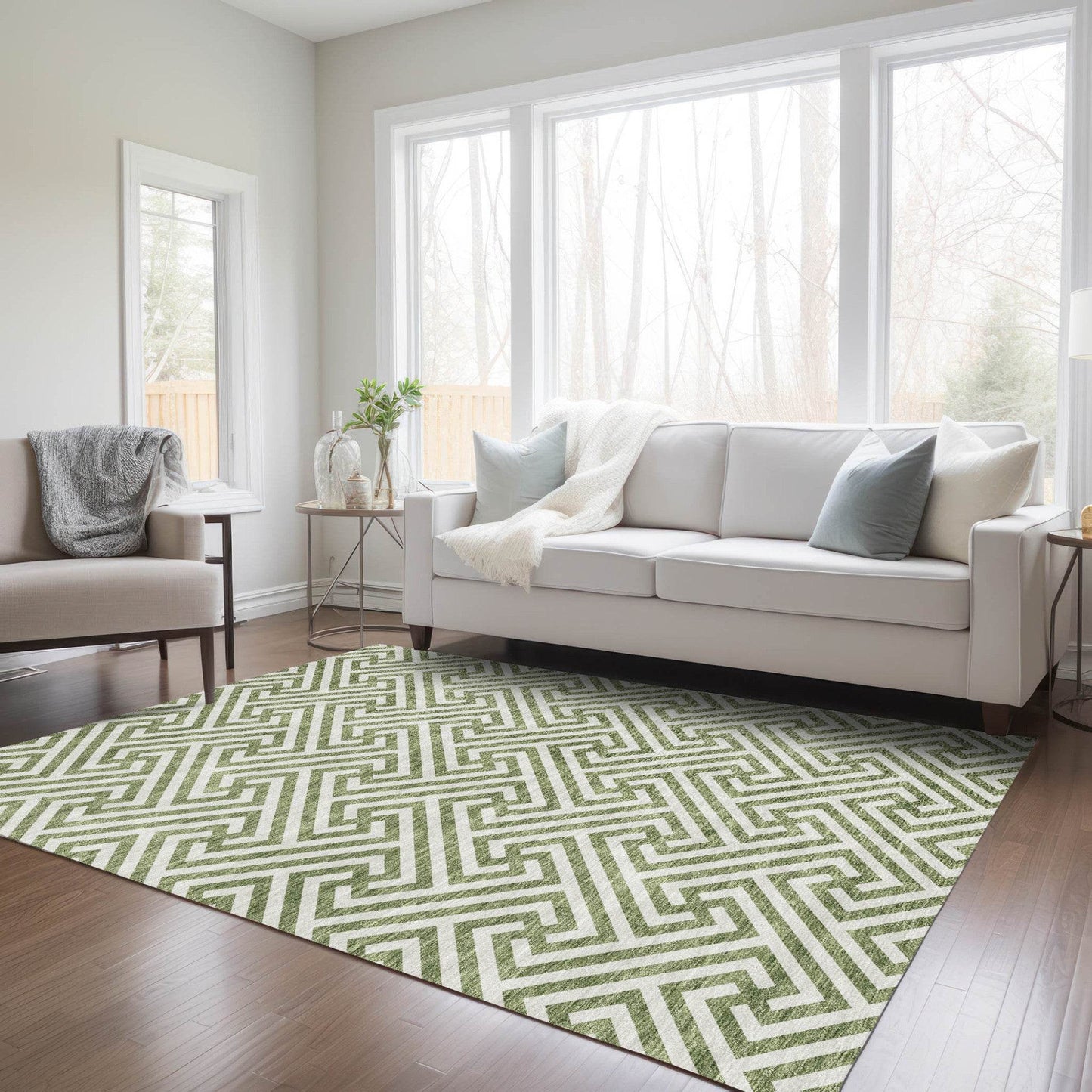 10' X 14' Green And Beige Geometric Washable Indoor Outdoor Area Rug - Loft&Timber