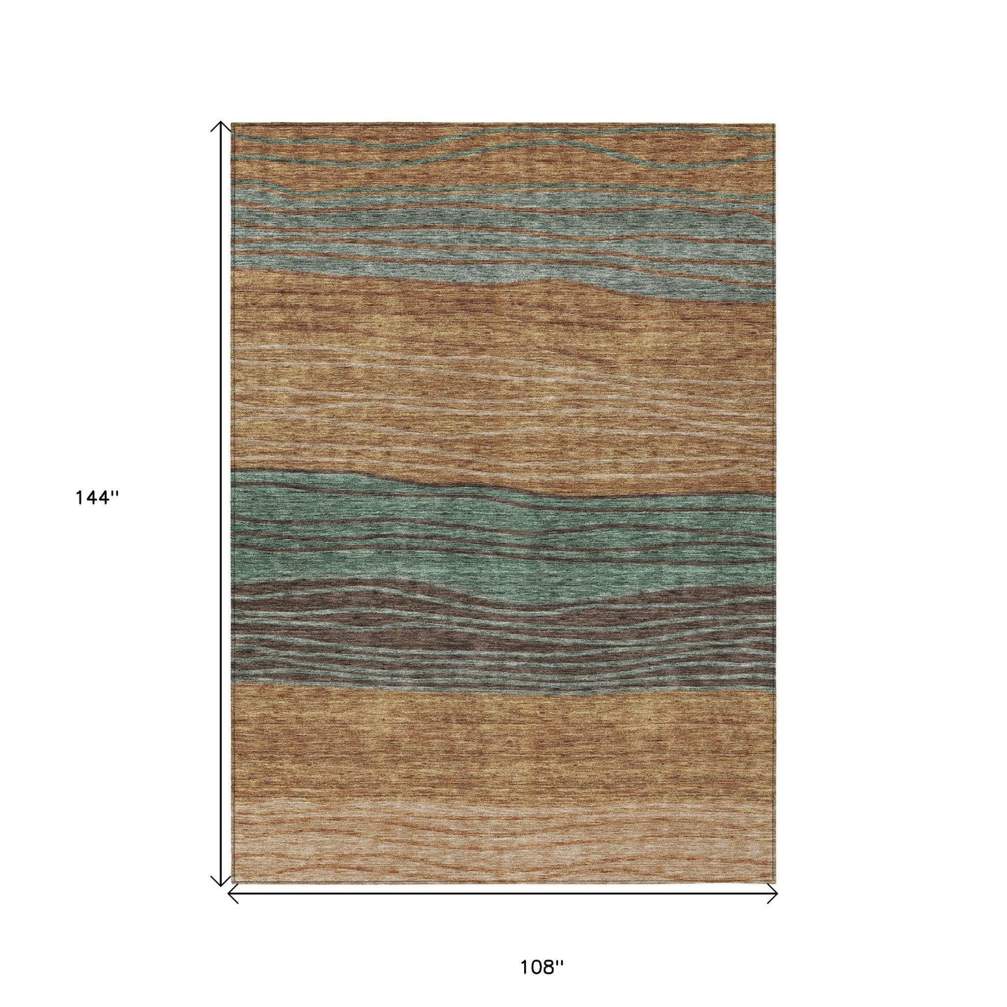 9' X 12' Terra Cotta Copper And Beige Striped Washable Indoor Outdoor Area Rug - Loft&Timber