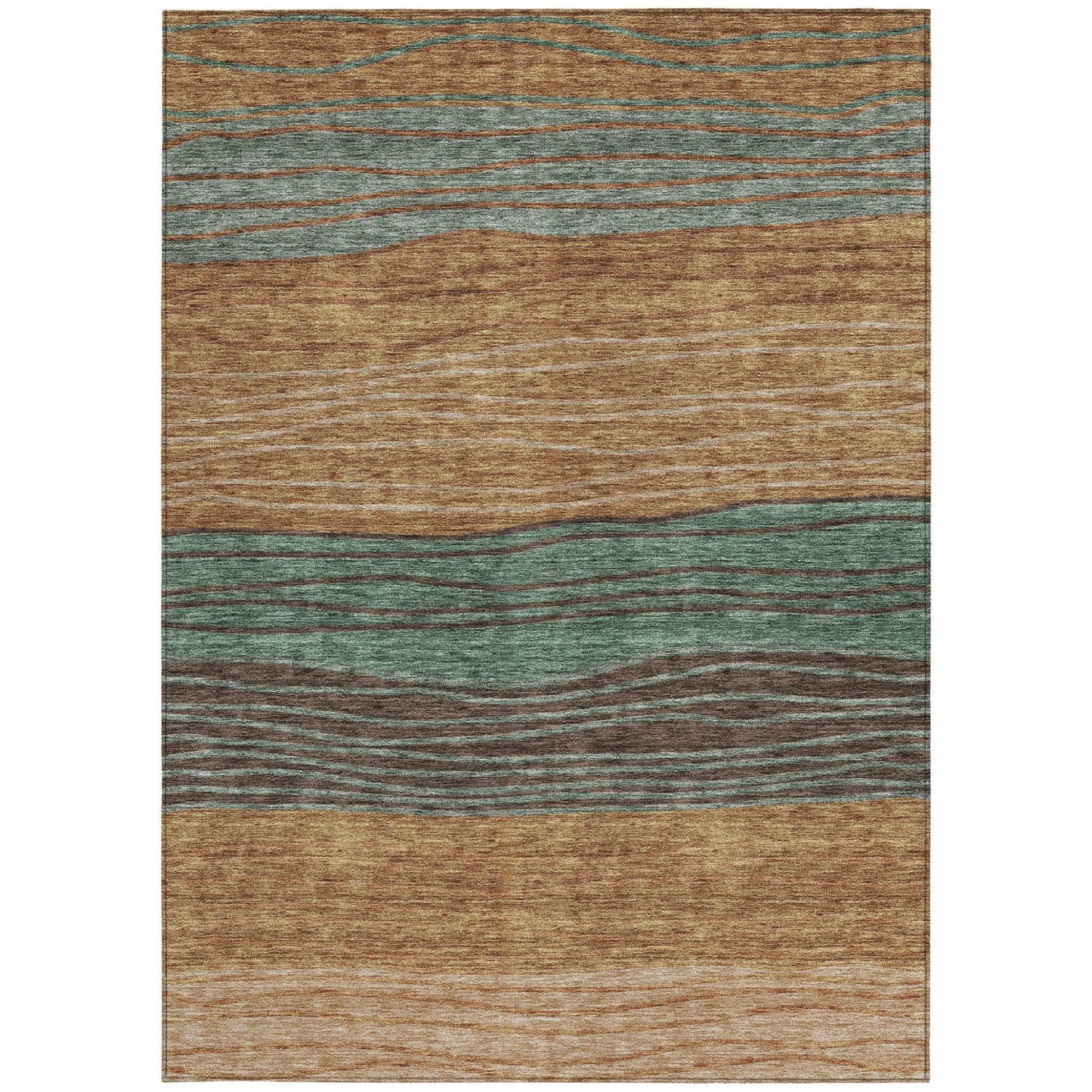 9' X 12' Terra Cotta Copper And Beige Striped Washable Indoor Outdoor Area Rug - Loft&Timber
