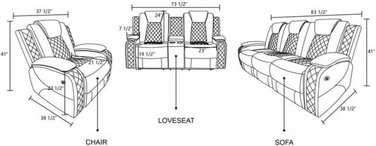 White Power Recliner Sofa LED, Wireless Charge, Table - Loft&Timber