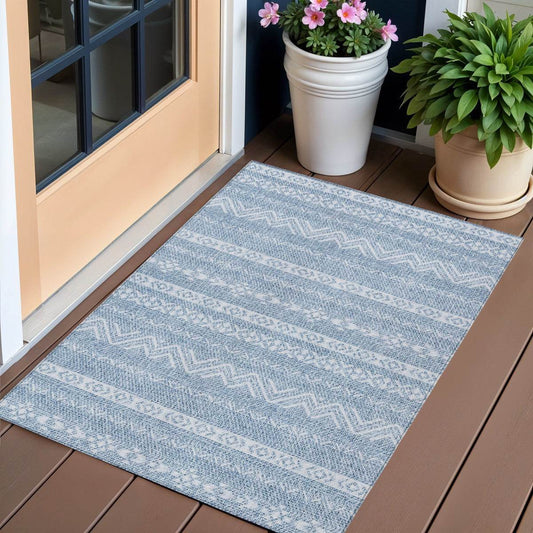 3' X 5' Blue And Denim Blue Southwestern Washable Indoor Outdoor Area Rug - Loft&Timber
