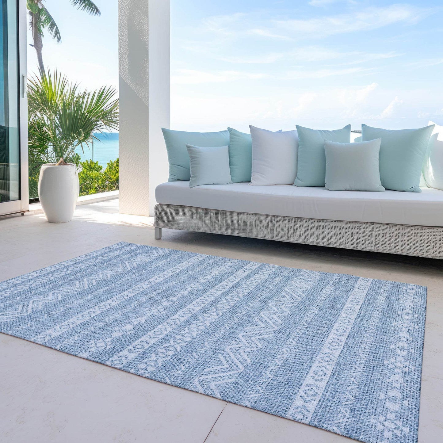 3' X 5' Blue And Denim Blue Southwestern Washable Indoor Outdoor Area Rug - Loft&Timber