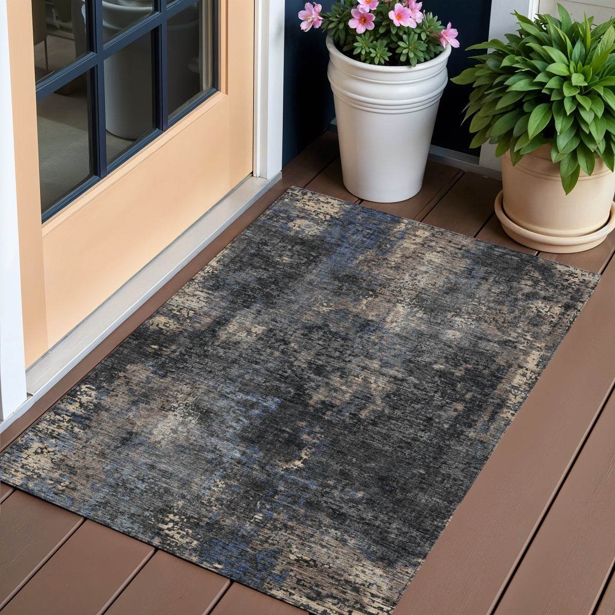 3' X 5' Charcoal Gray And Silver Abstract Washable Indoor Outdoor Area Rug - Loft&Timber