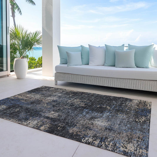 3' X 5' Charcoal Gray And Silver Abstract Washable Indoor Outdoor Area Rug - Loft&Timber