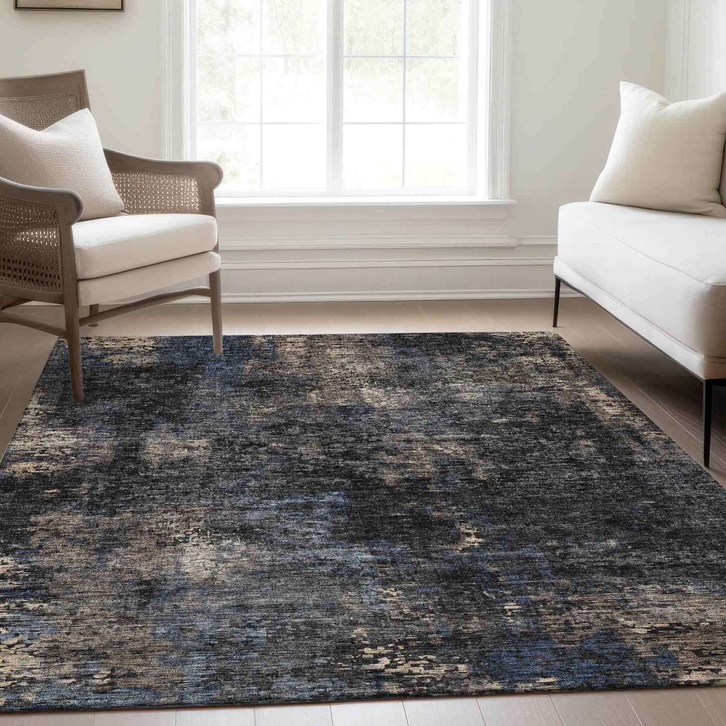 3' X 5' Charcoal Gray And Silver Abstract Washable Indoor Outdoor Area Rug - Loft&Timber