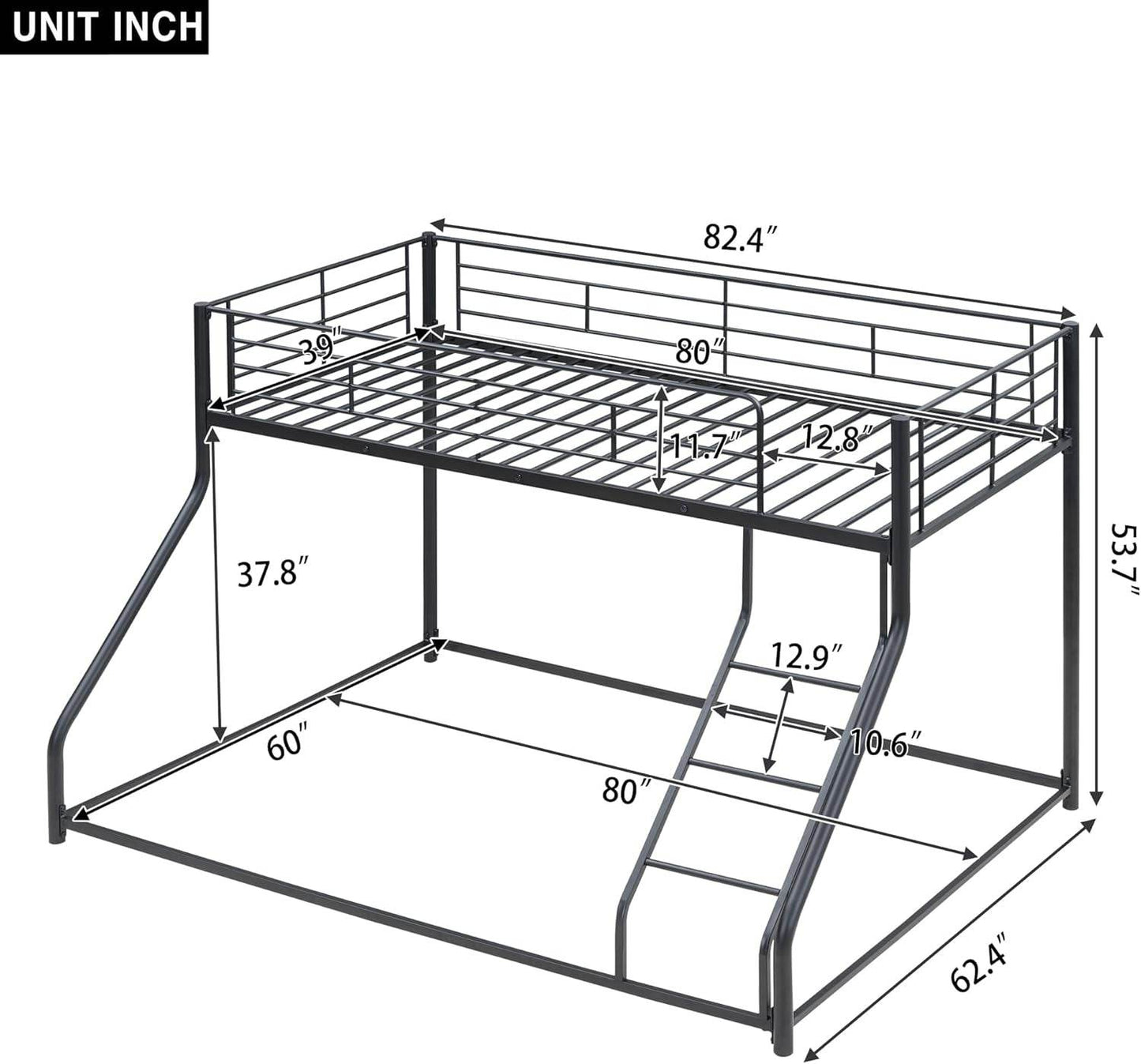 Twin over Queen Bunk Bed frame in Black - Loft&Timber