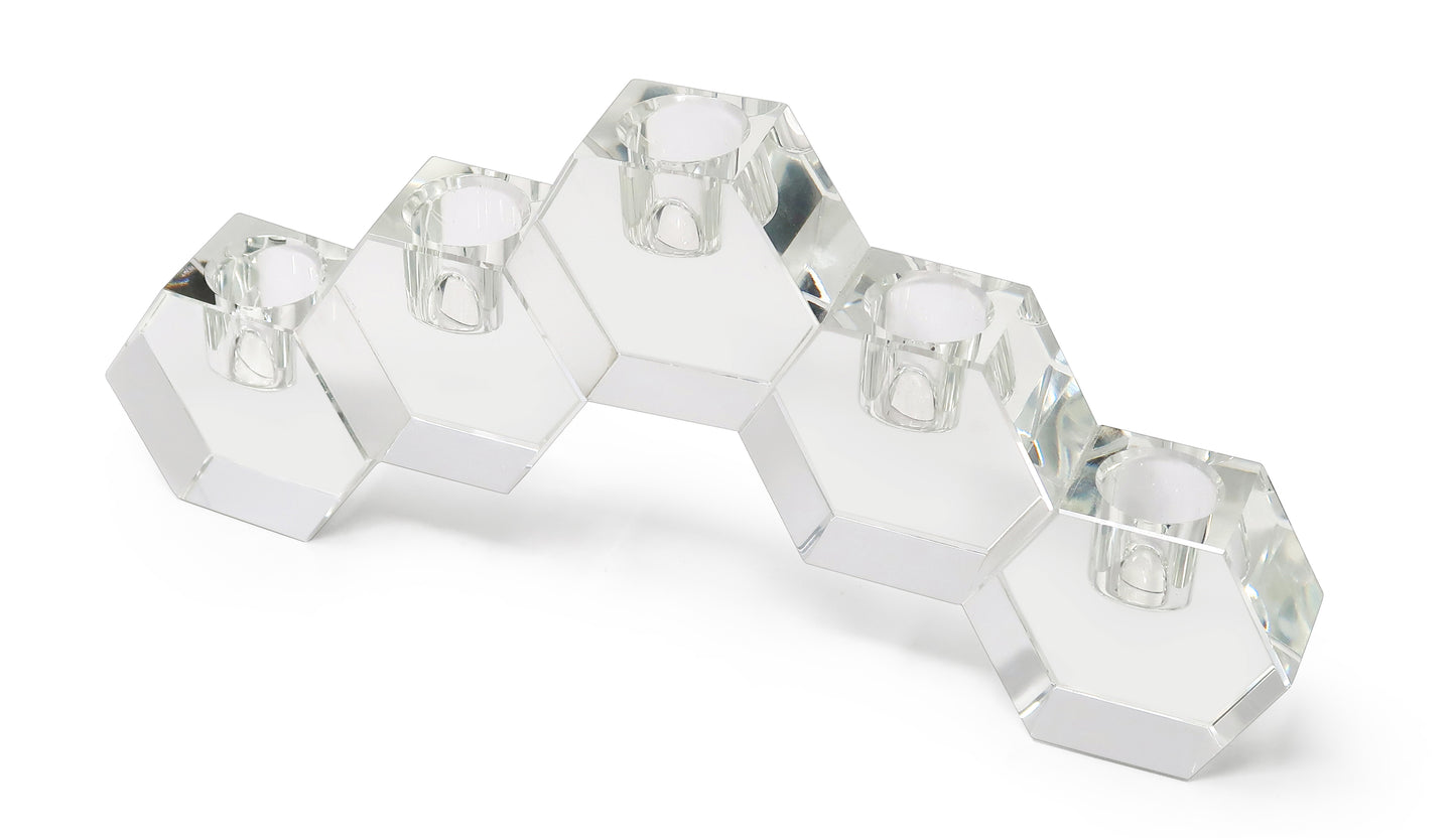 5" Clear Crystal Geometric Tabletop Candelabra Candle Holder - Loft&Timber
