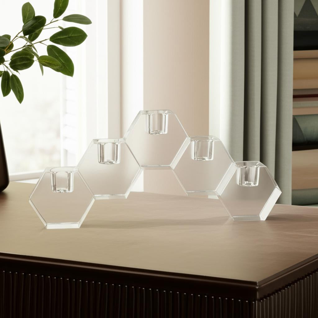 5" Clear Crystal Geometric Tabletop Candelabra Candle Holder - Loft&Timber
