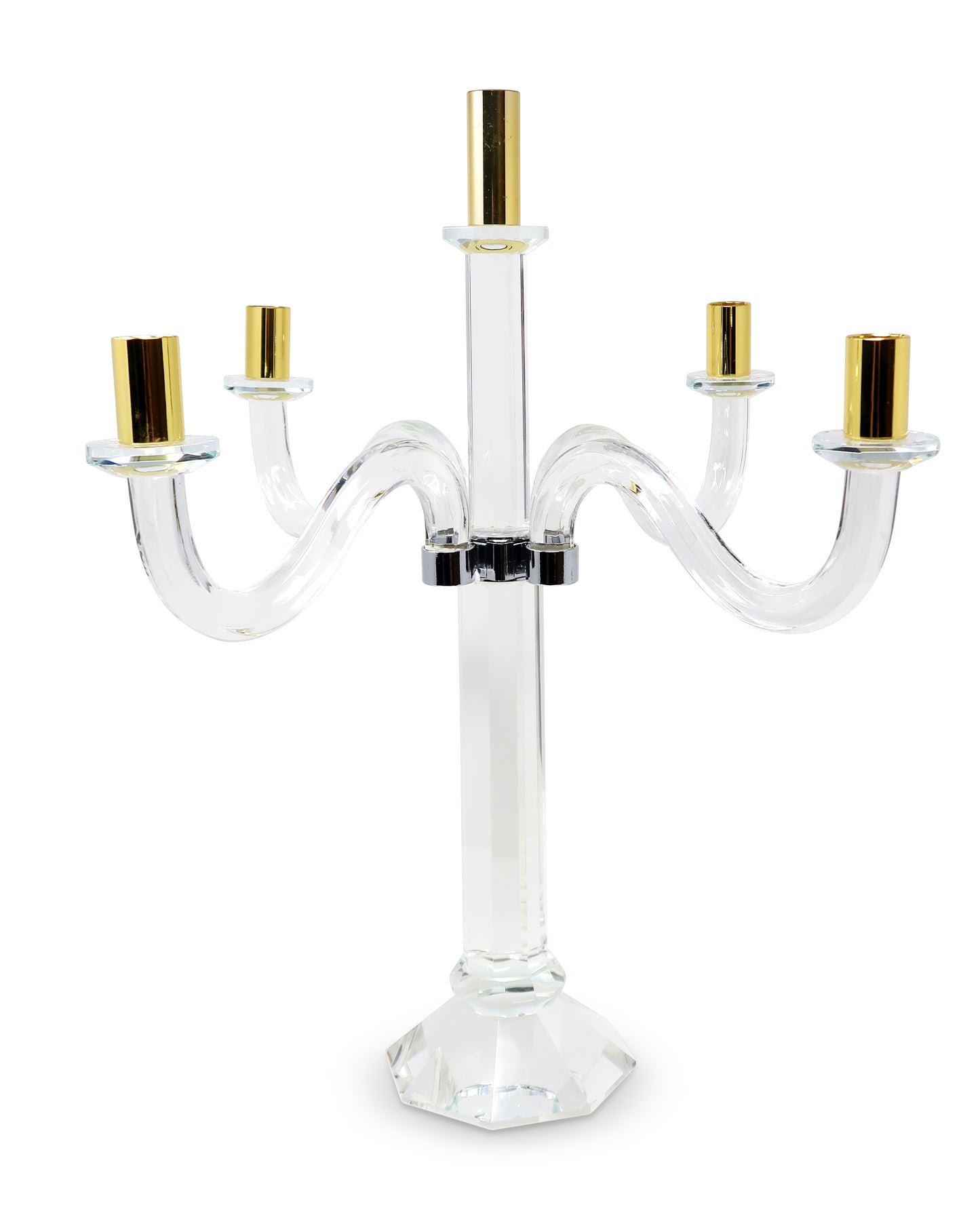 20" Clear Silver And Gold Crystal Tabletop Candelabra Candle Holder - Loft&Timber
