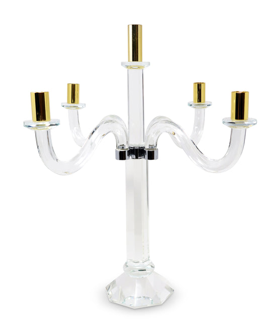 20" Clear Silver And Gold Crystal Tabletop Candelabra Candle Holder - Loft&Timber