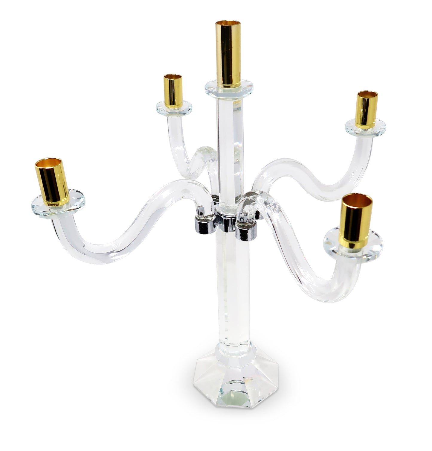 20" Clear Silver And Gold Crystal Tabletop Candelabra Candle Holder - Loft&Timber