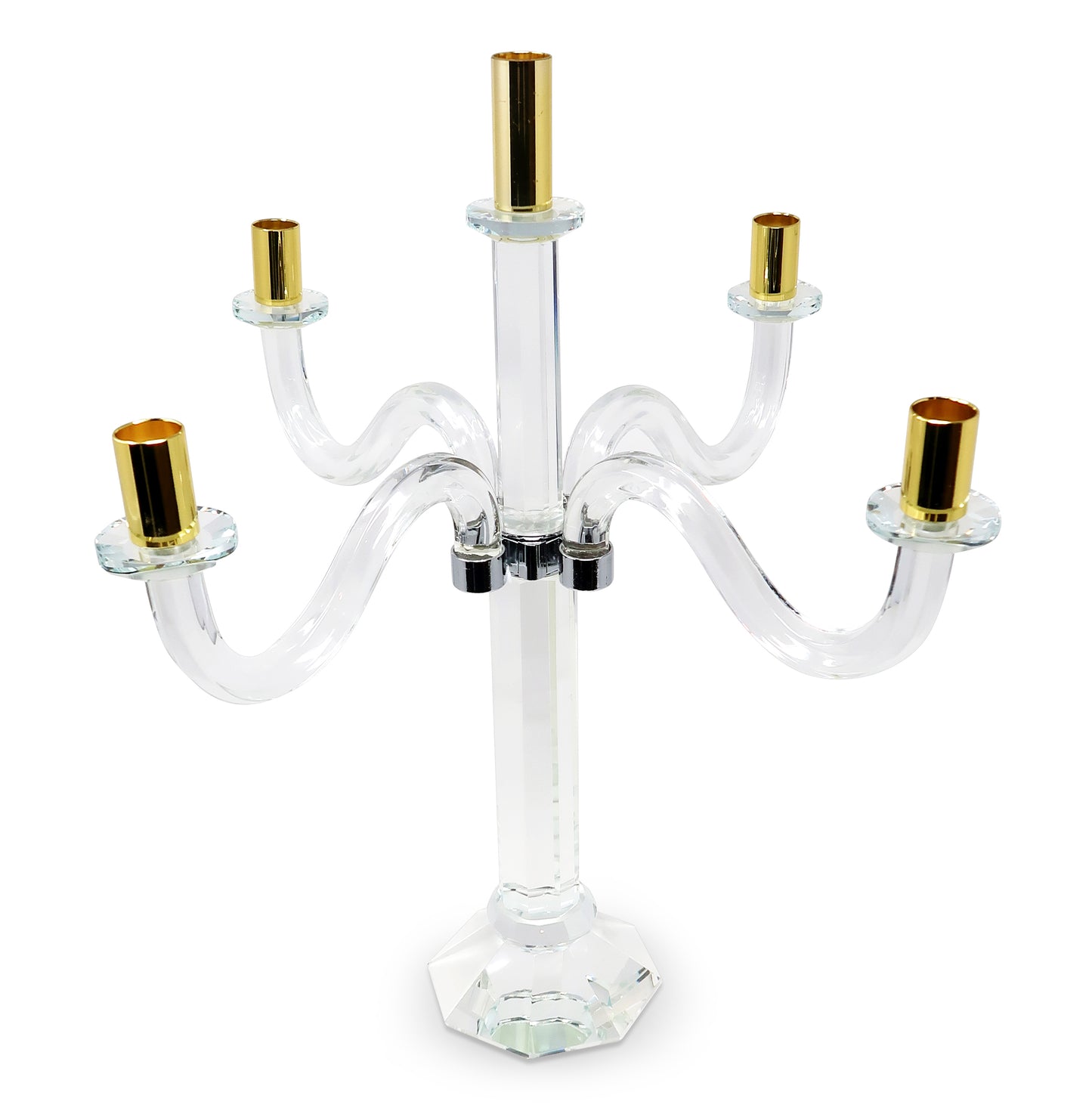 20" Clear Silver And Gold Crystal Tabletop Candelabra Candle Holder - Loft&Timber
