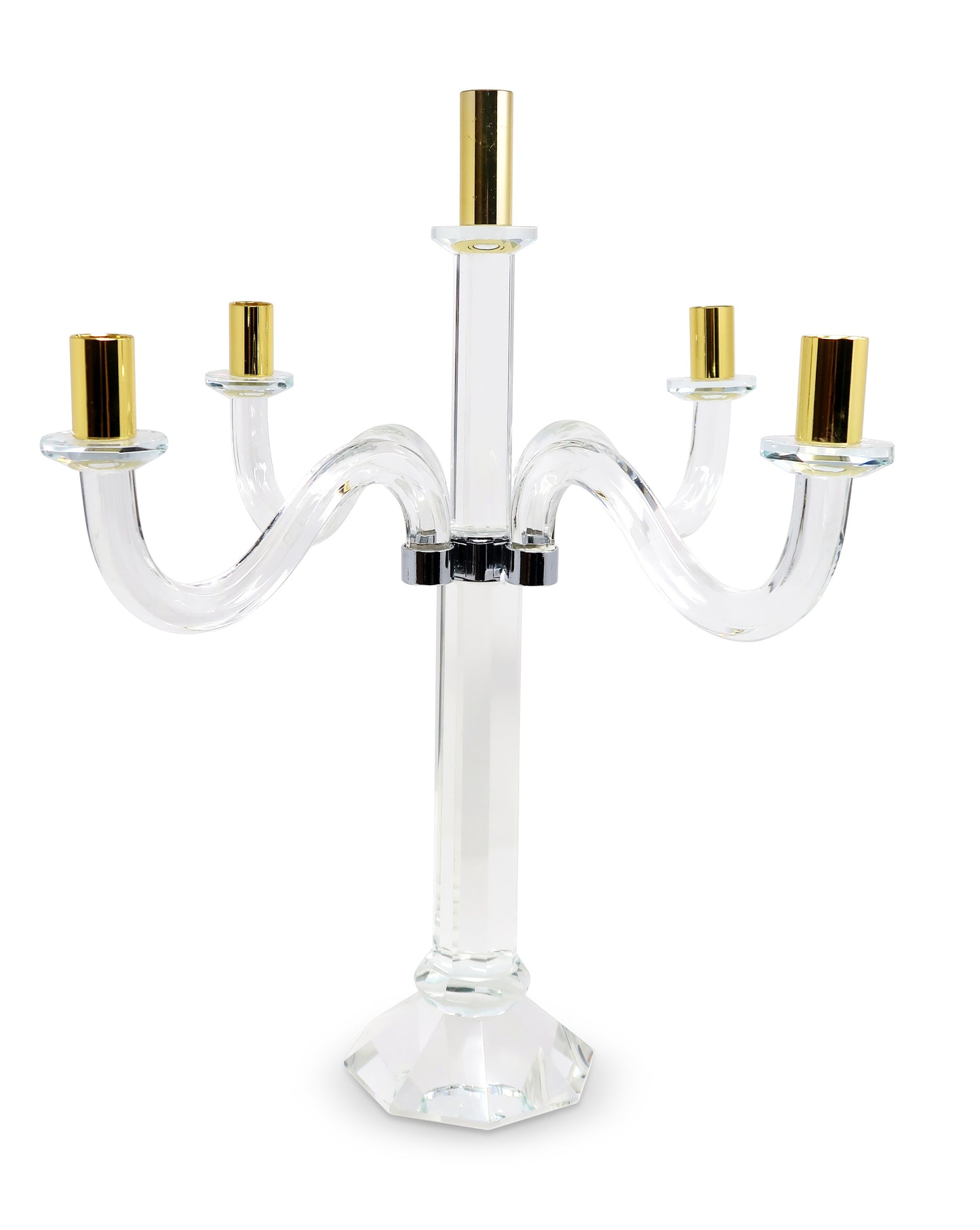 20" Clear Silver And Gold Crystal Tabletop Candelabra Candle Holder - Loft&Timber