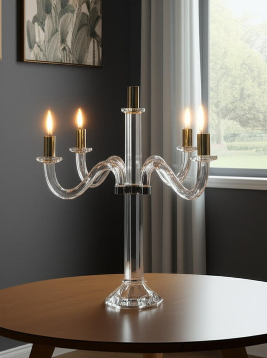 20" Clear Silver And Gold Crystal Tabletop Candelabra Candle Holder - Loft&Timber