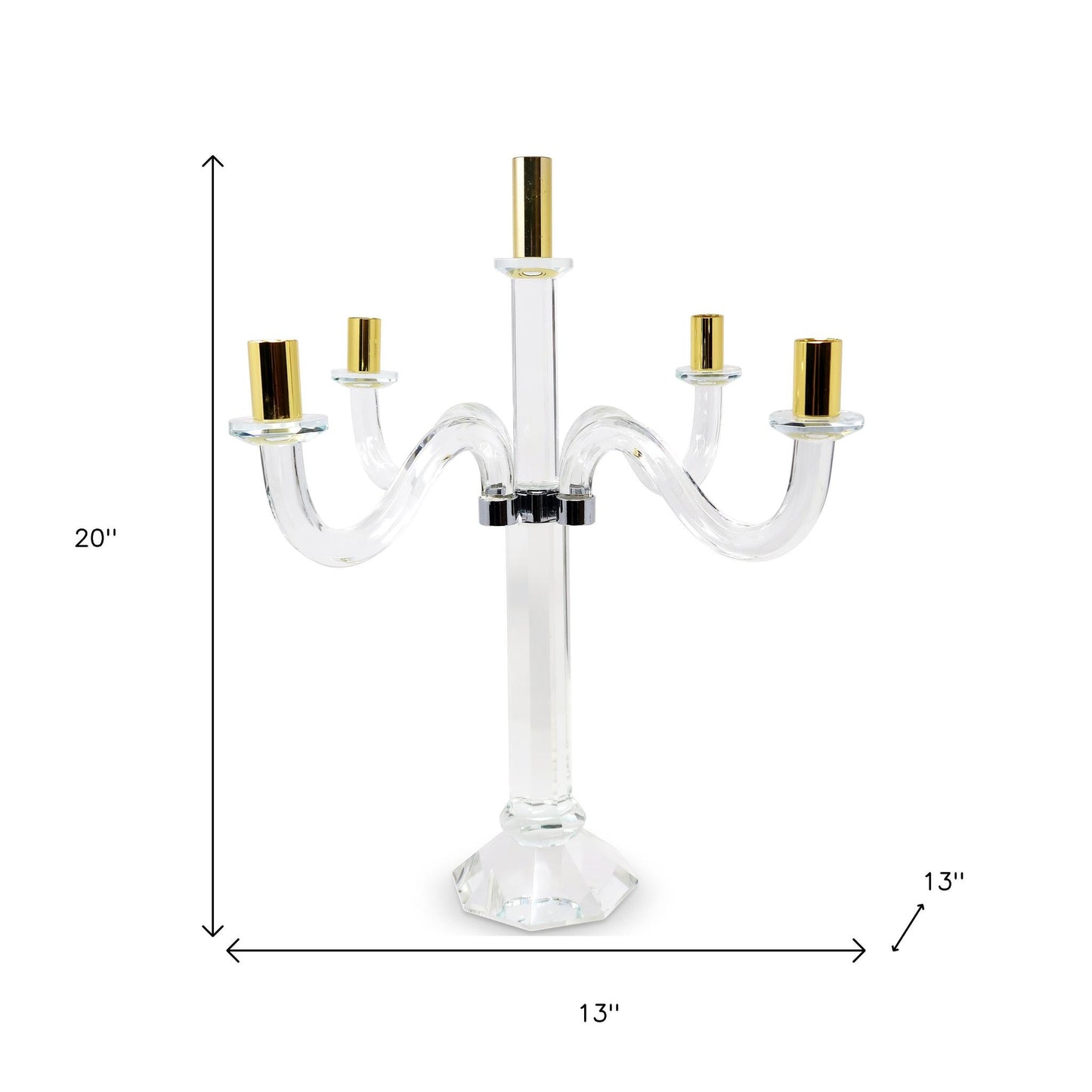 20" Clear Silver And Gold Crystal Tabletop Candelabra Candle Holder - Loft&Timber