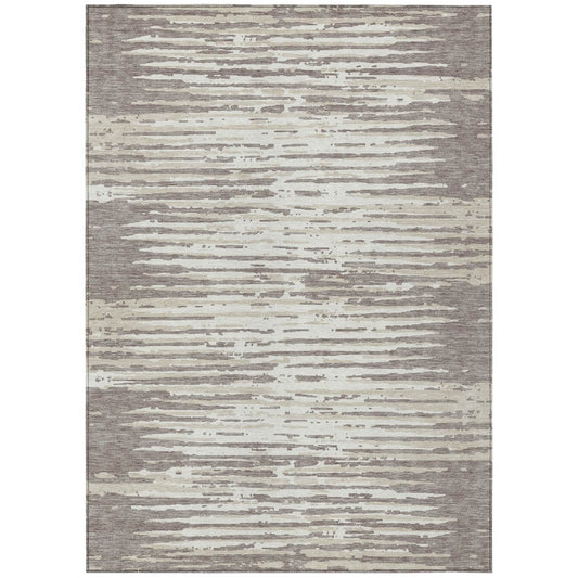 3' X 5' Taupe And Ivory Striped Washable Indoor Outdoor Area Rug - Loft&Timber