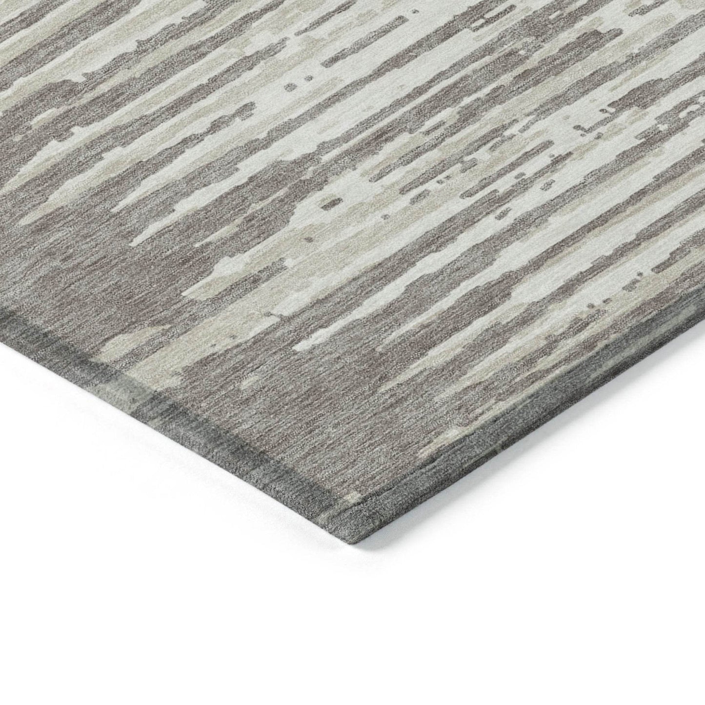 3' X 5' Taupe And Ivory Striped Washable Indoor Outdoor Area Rug - Loft&Timber