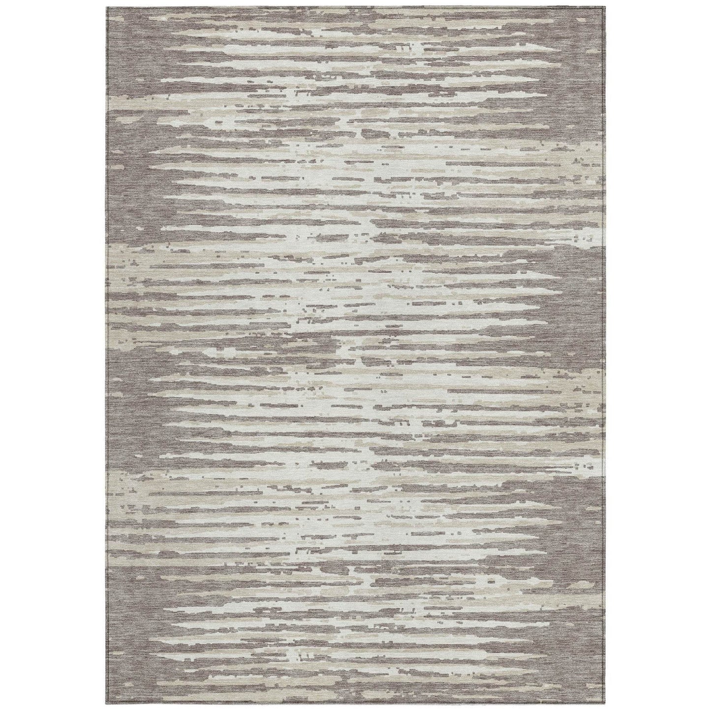 3' X 5' Taupe And Ivory Striped Washable Indoor Outdoor Area Rug - Loft&Timber
