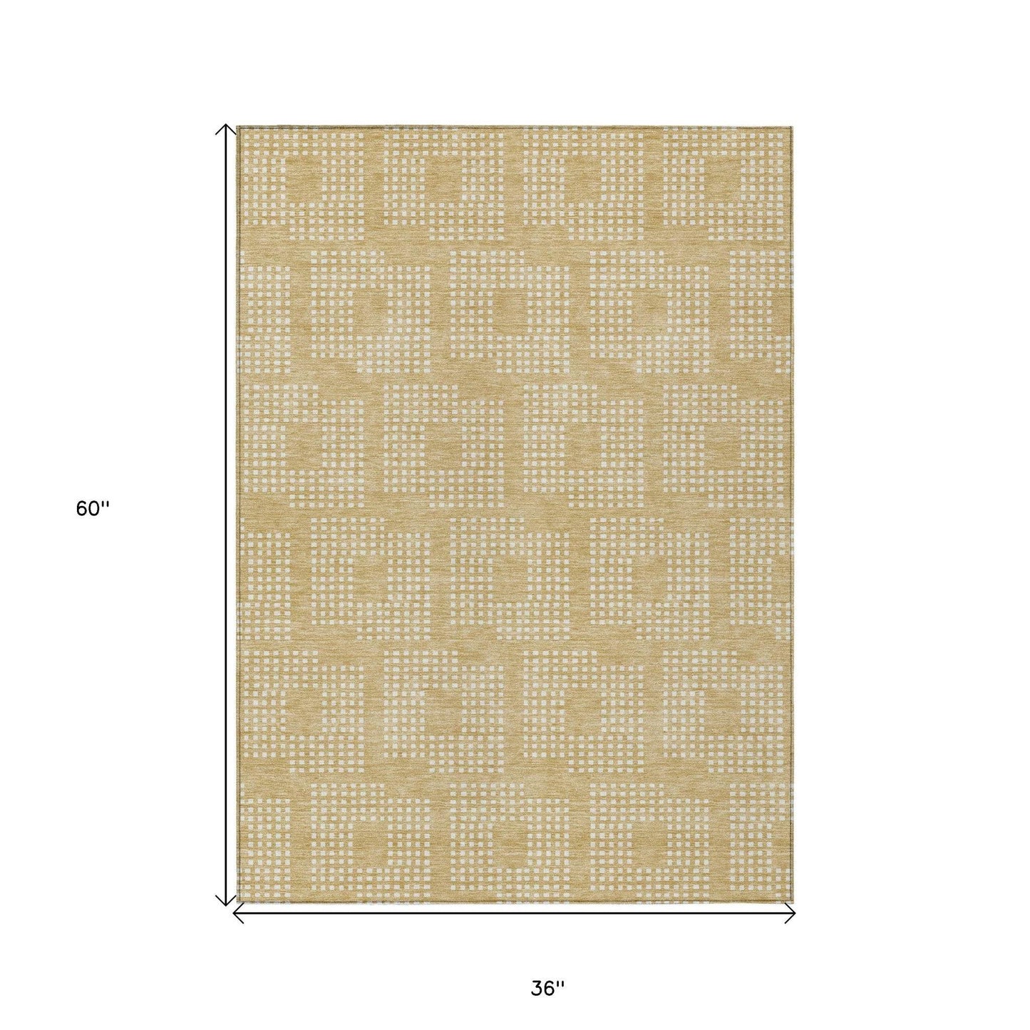 3' X 5' Gold And Ivory Geometric Washable Indoor Outdoor Area Rug - Loft&Timber