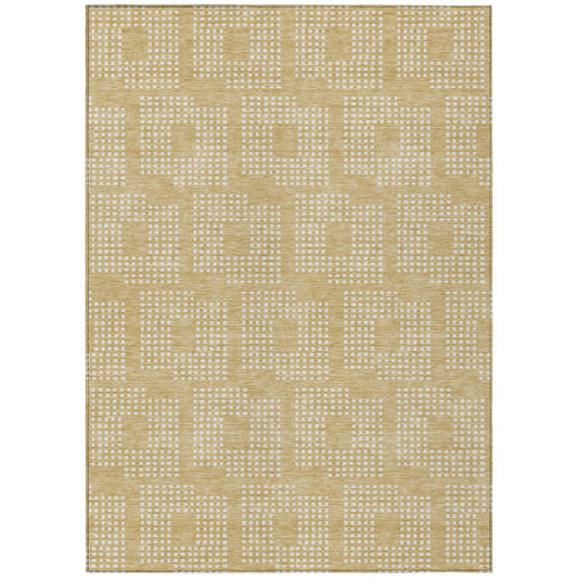 3' X 5' Gold And Ivory Geometric Washable Indoor Outdoor Area Rug - Loft&Timber