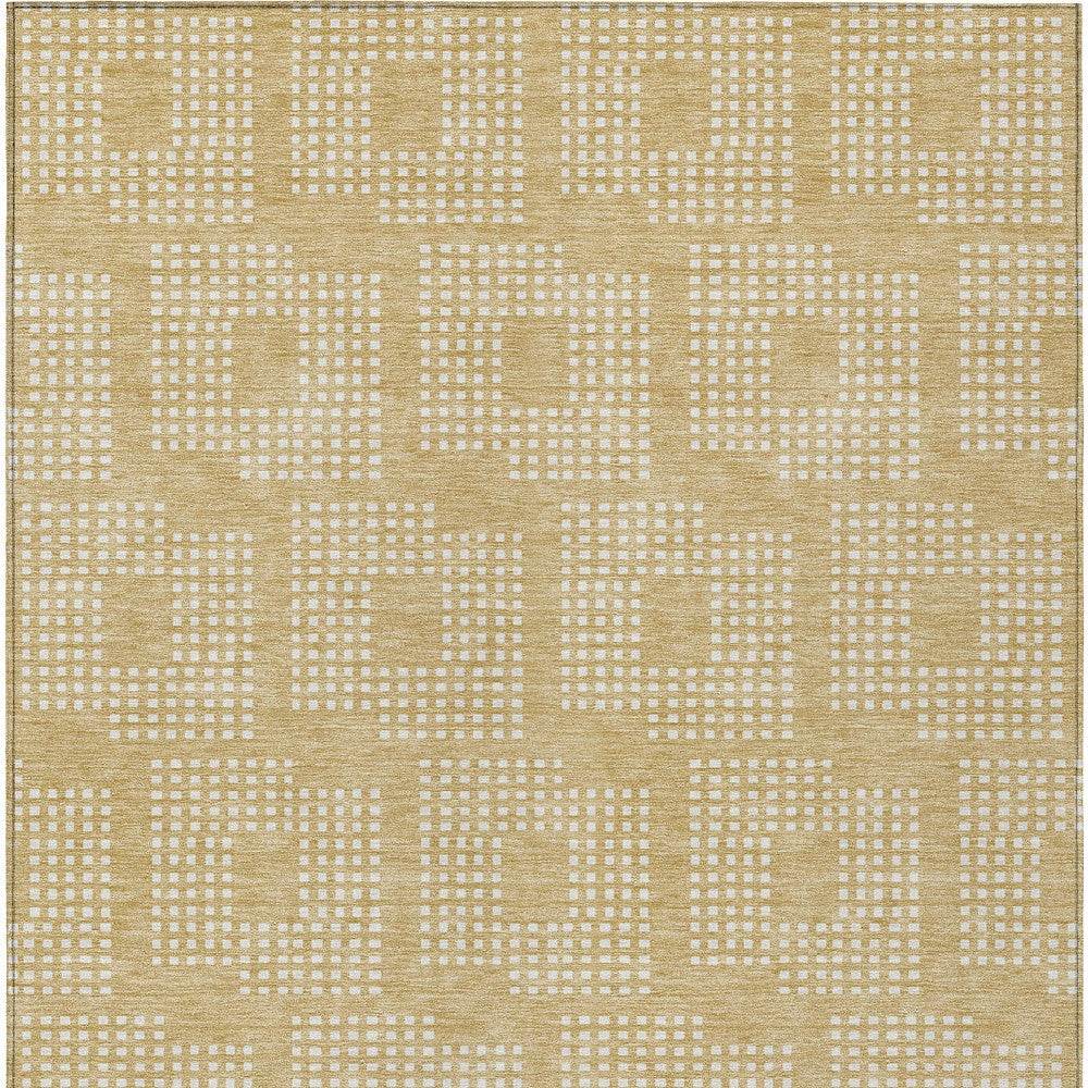 3' X 5' Gold And Ivory Geometric Washable Indoor Outdoor Area Rug - Loft&Timber