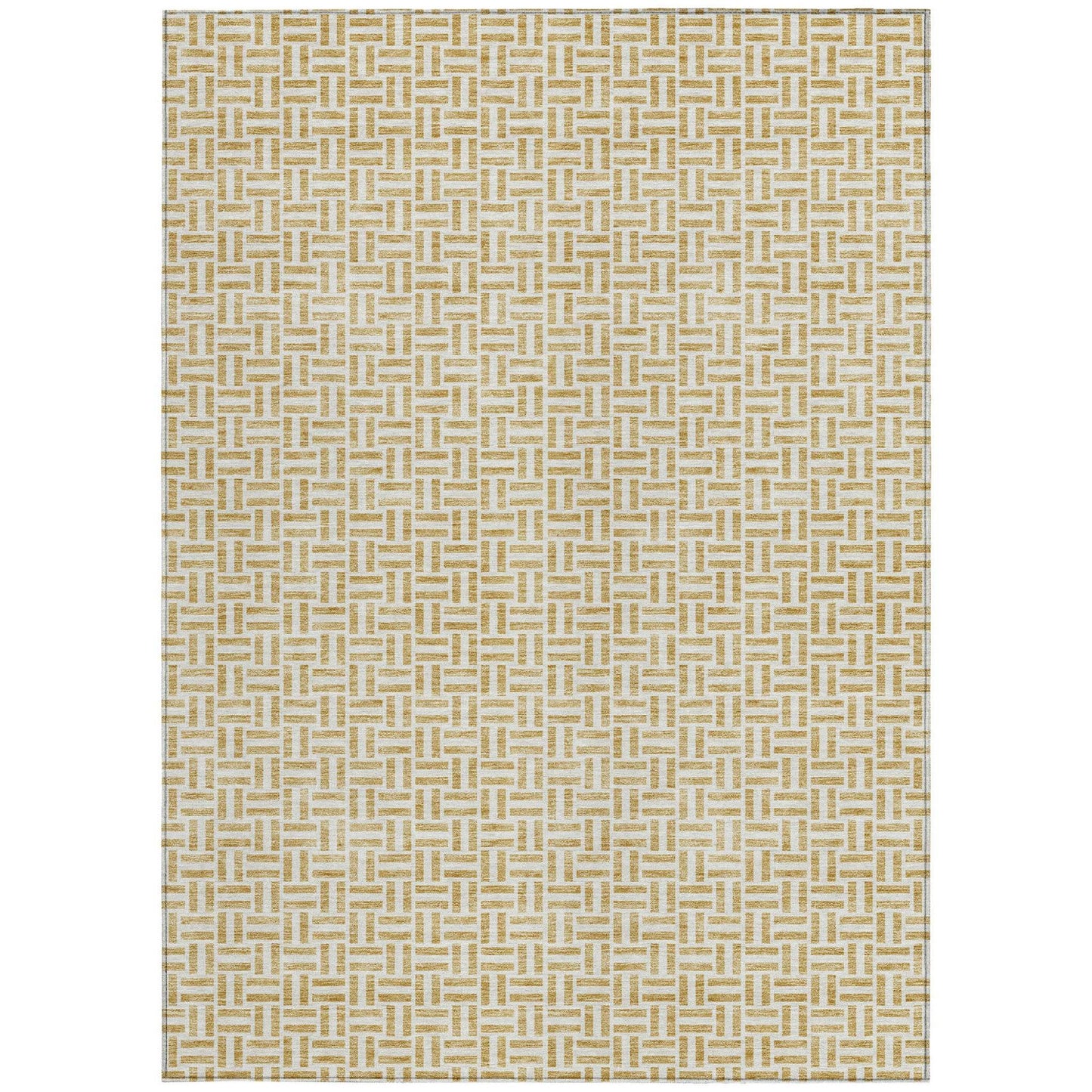 9' X 12' Gold And Ivory Geometric Washable Indoor Outdoor Area Rug - Loft&Timber