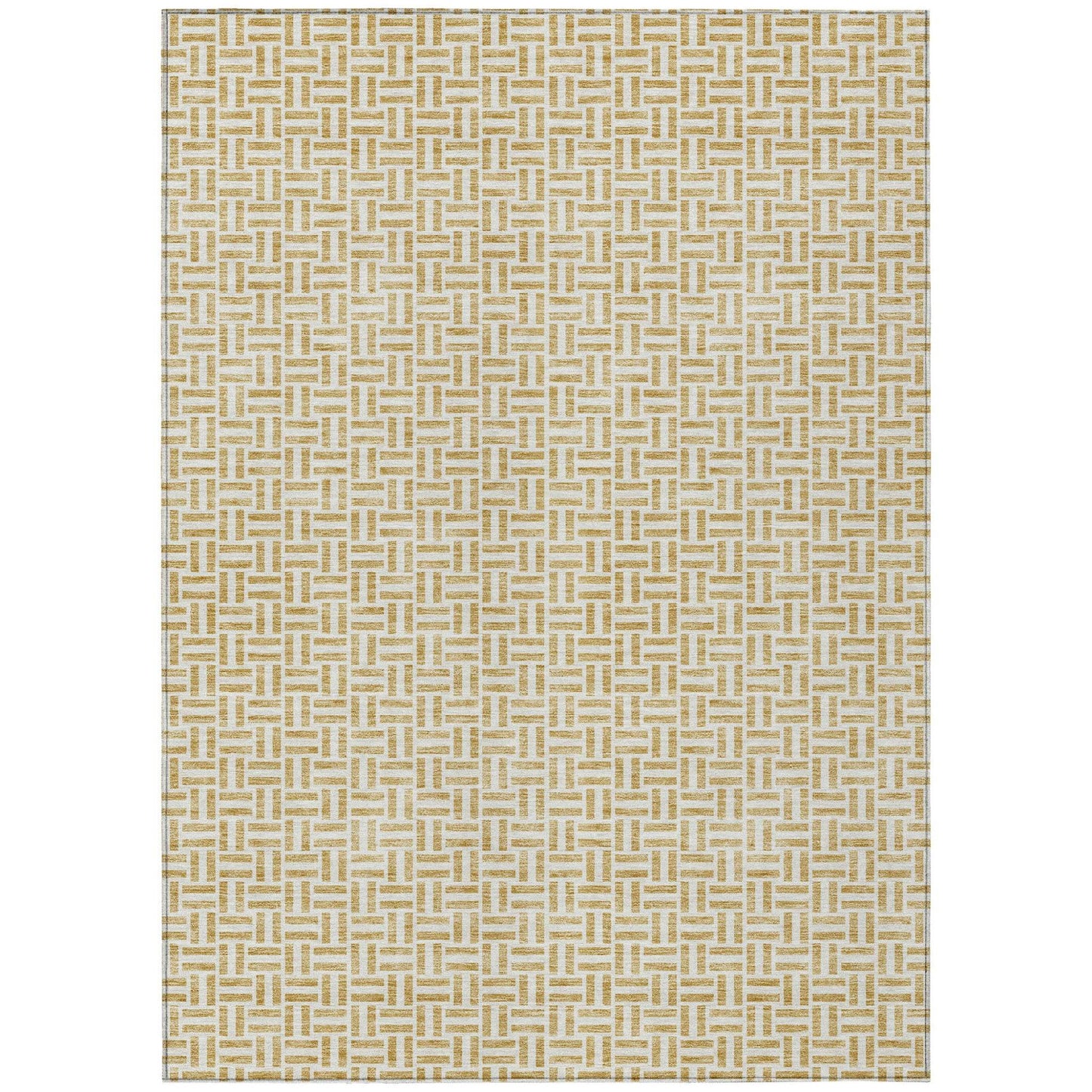 9' X 12' Gold And Ivory Geometric Washable Indoor Outdoor Area Rug - Loft&Timber