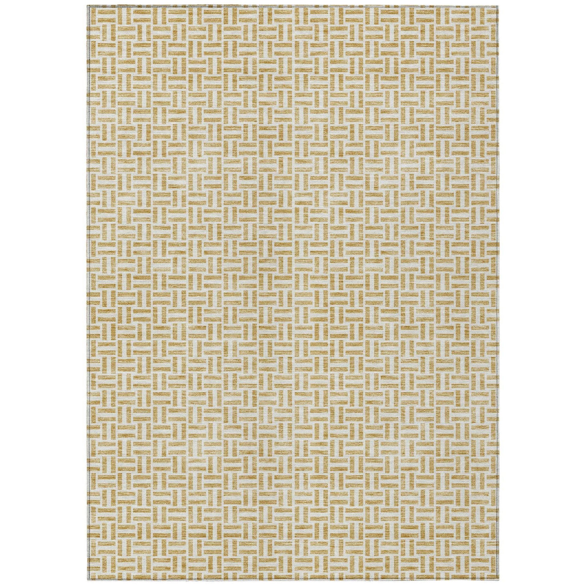 9' X 12' Gold And Ivory Geometric Washable Indoor Outdoor Area Rug - Loft&Timber