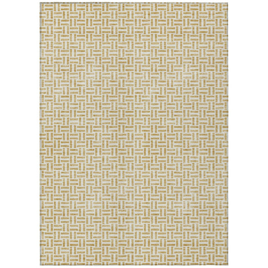 9' X 12' Gold And Ivory Geometric Washable Indoor Outdoor Area Rug - Loft&Timber
