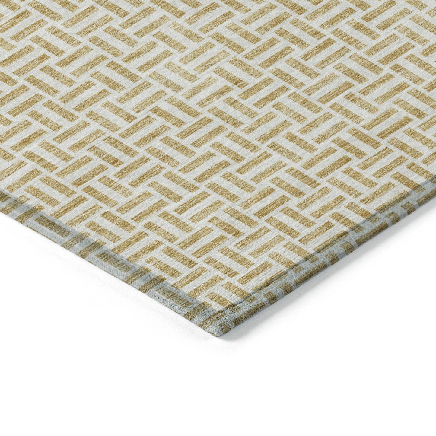 9' X 12' Gold And Ivory Geometric Washable Indoor Outdoor Area Rug - Loft&Timber