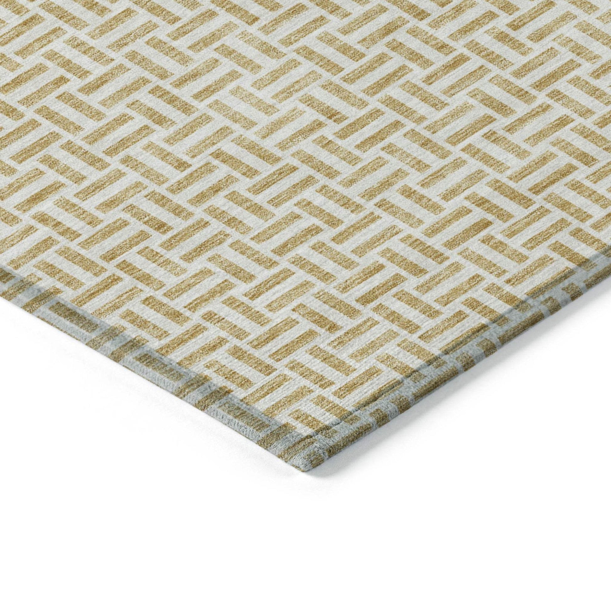 9' X 12' Gold And Ivory Geometric Washable Indoor Outdoor Area Rug - Loft&Timber