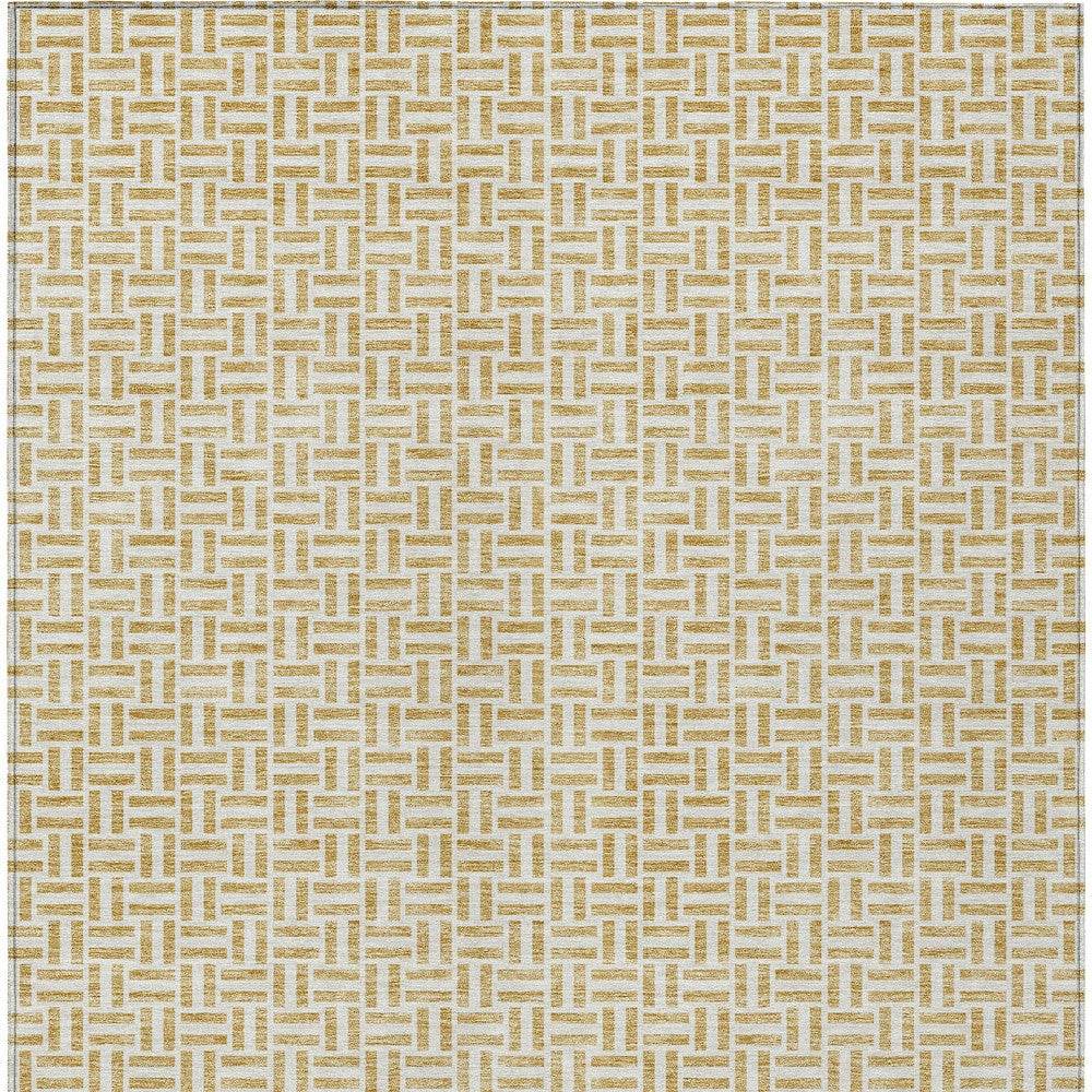 9' X 12' Gold And Ivory Geometric Washable Indoor Outdoor Area Rug - Loft&Timber