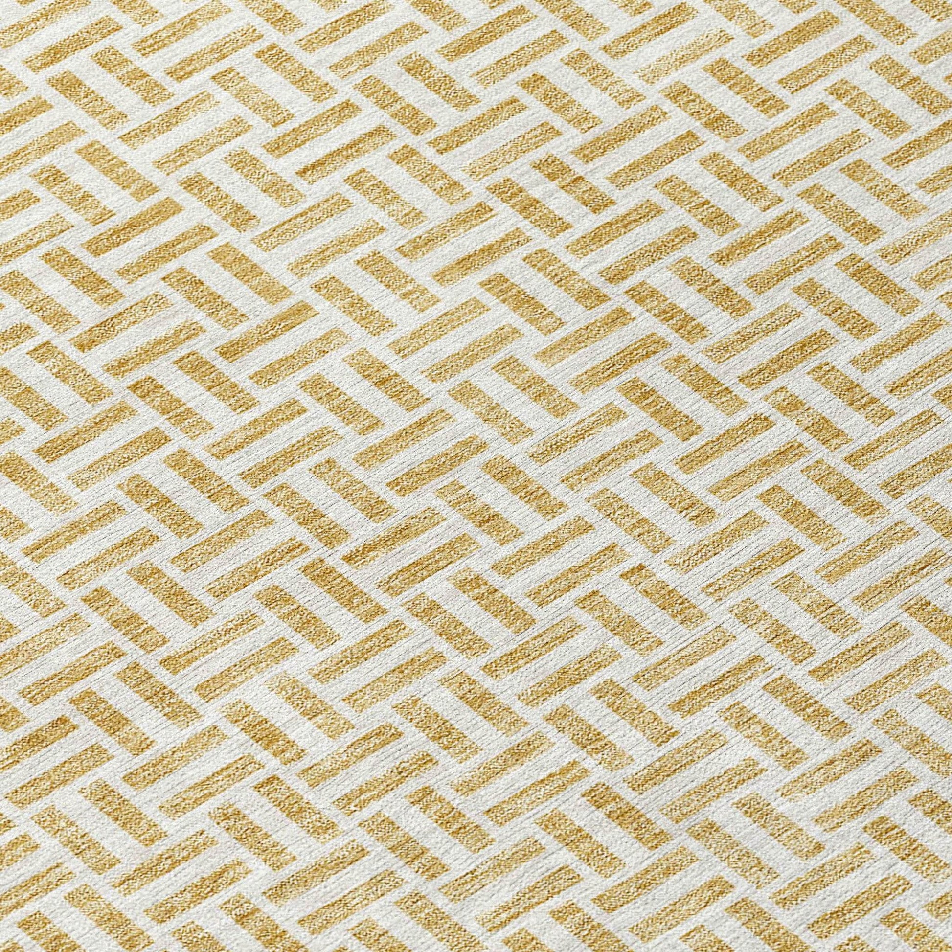 9' X 12' Gold And Ivory Geometric Washable Indoor Outdoor Area Rug - Loft&Timber
