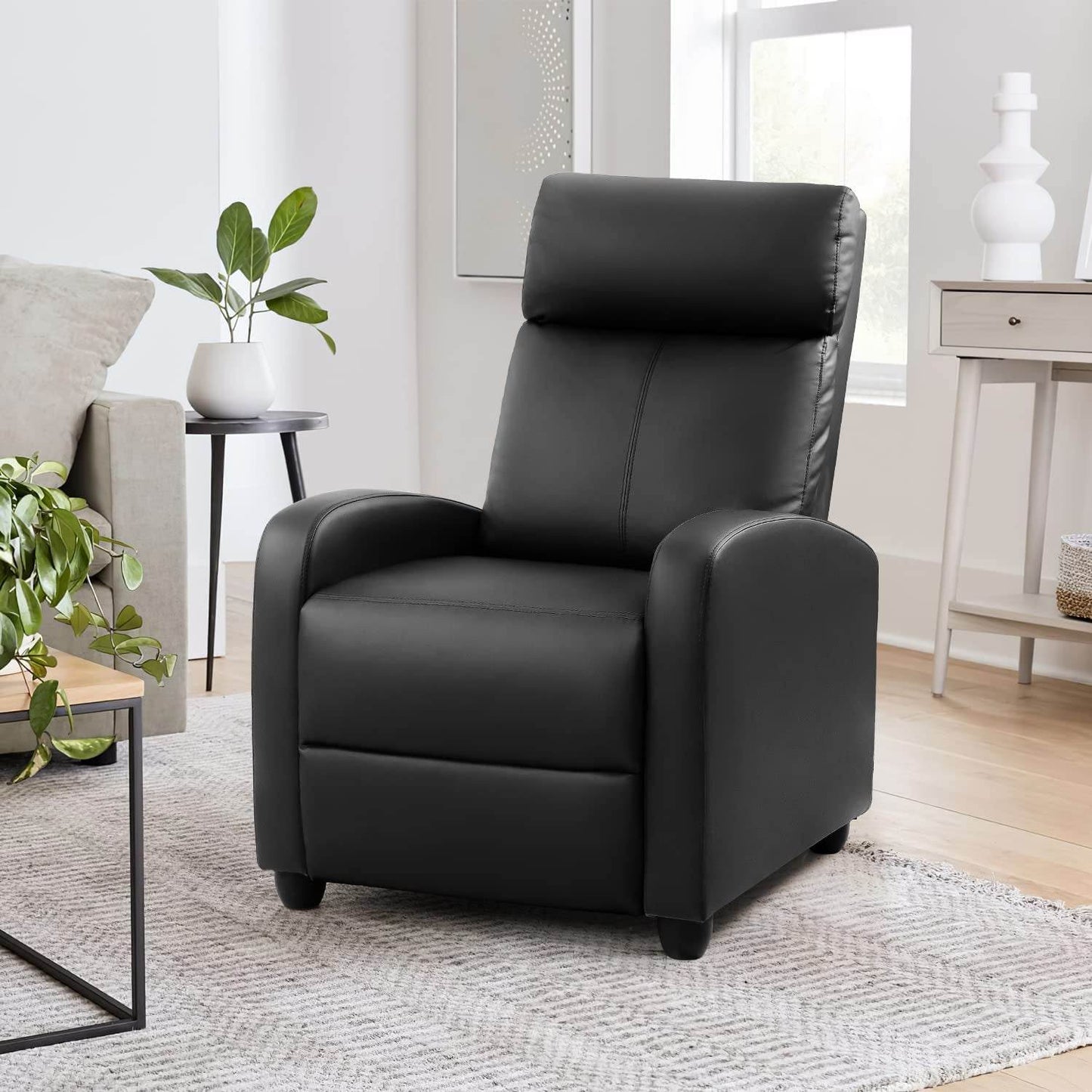 Black PU Leather Recliner Sofa with Thick Cushion - Loft&Timber