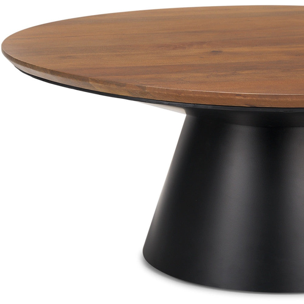 40" Brown and Black Solid Wood and Iron Round Pedestal Coffee Table - Loft&Timber