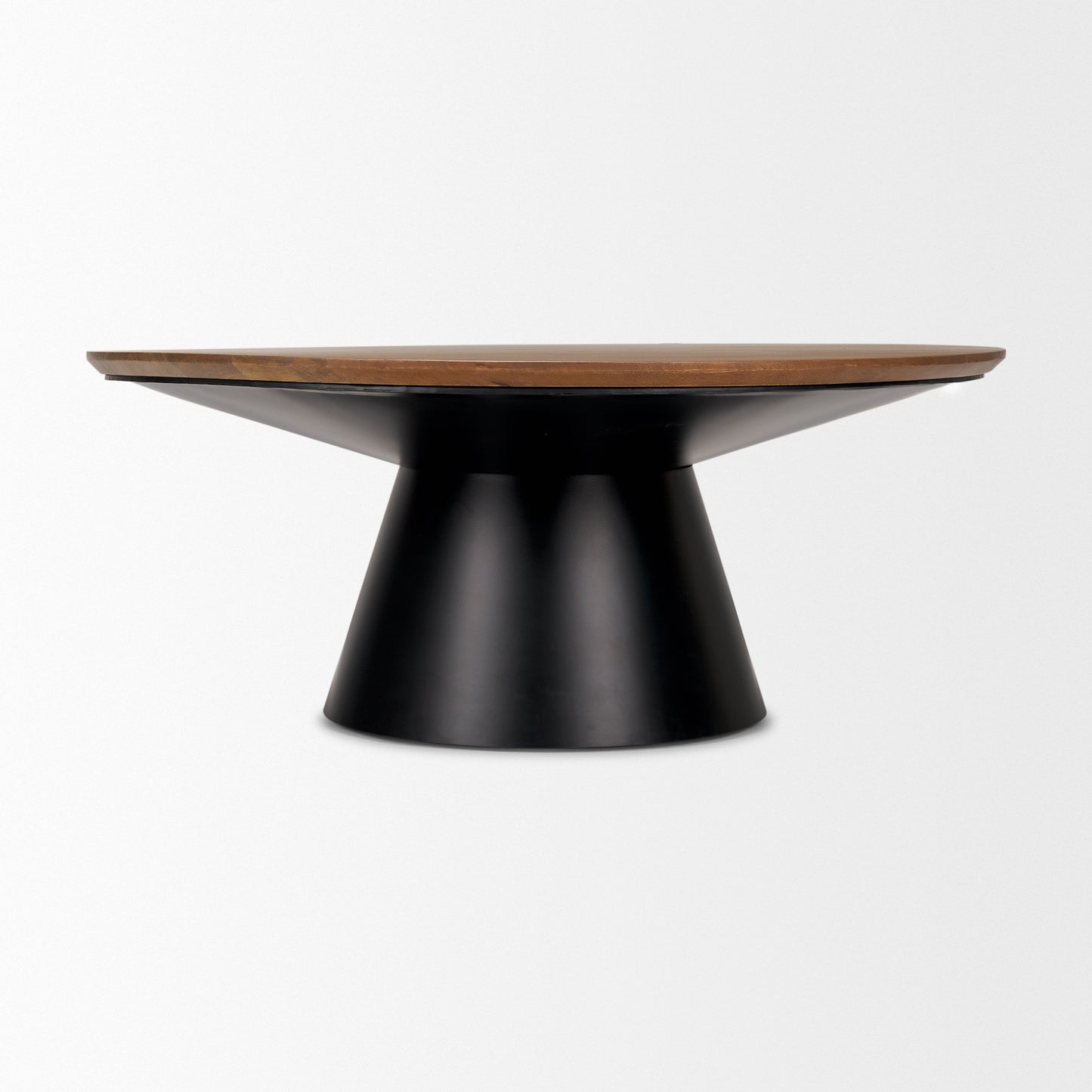 40" Brown and Black Solid Wood and Iron Round Pedestal Coffee Table - Loft&Timber