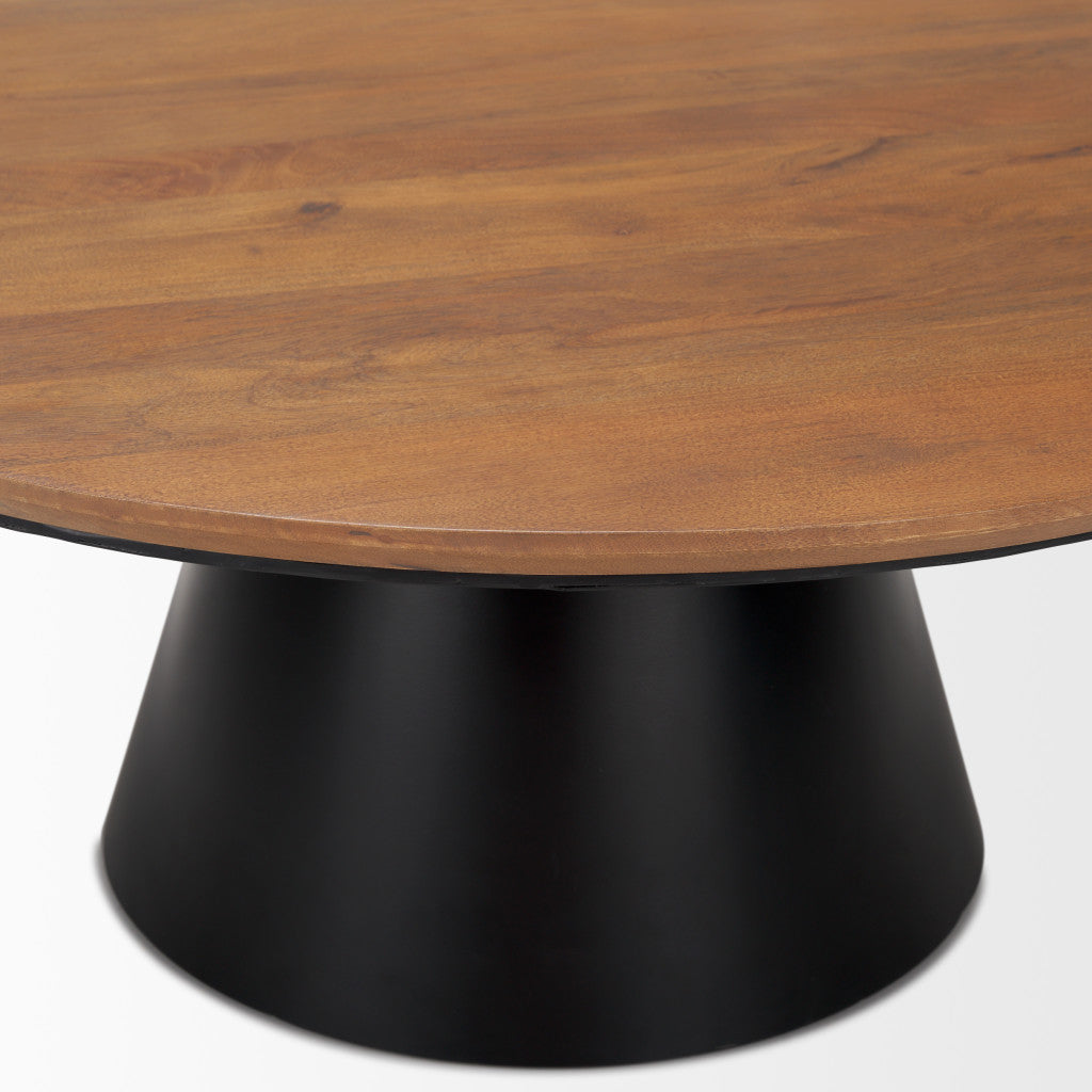 40" Brown and Black Solid Wood and Iron Round Pedestal Coffee Table - Loft&Timber