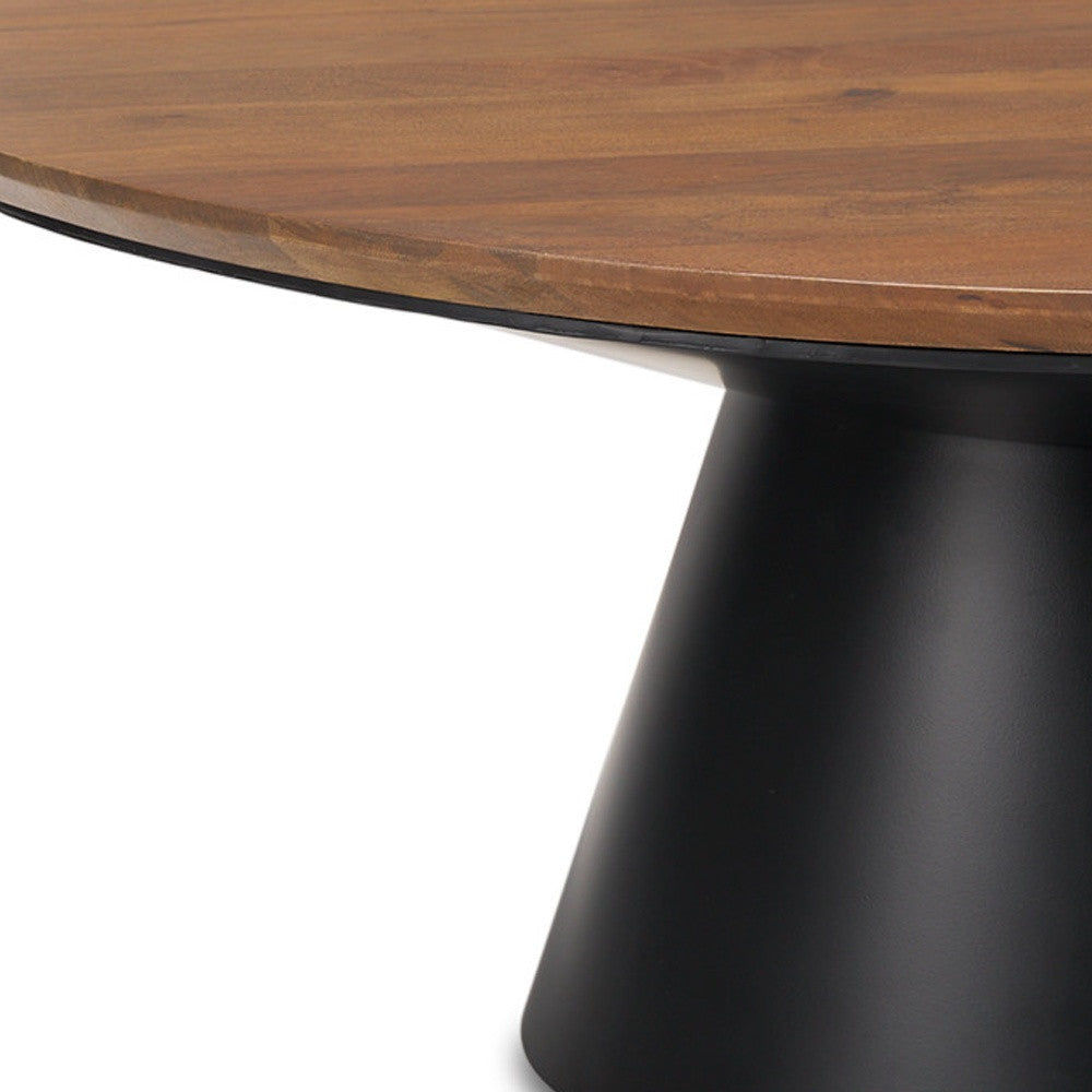 40" Brown and Black Solid Wood and Iron Round Pedestal Coffee Table - Loft&Timber
