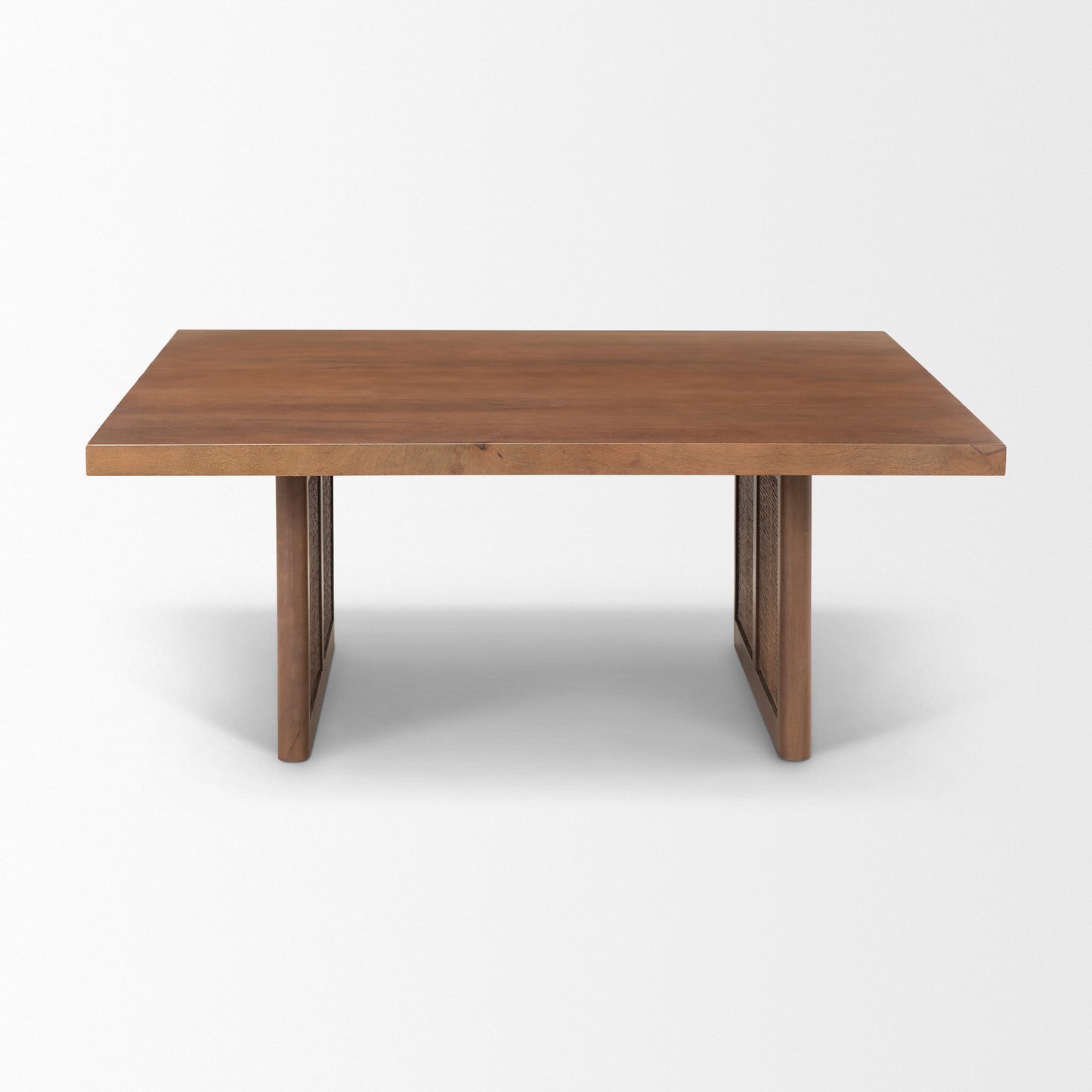 42" Brown and Natural Solid Wood and Wicker Square Double Pedestal Coffee Table - Loft&Timber