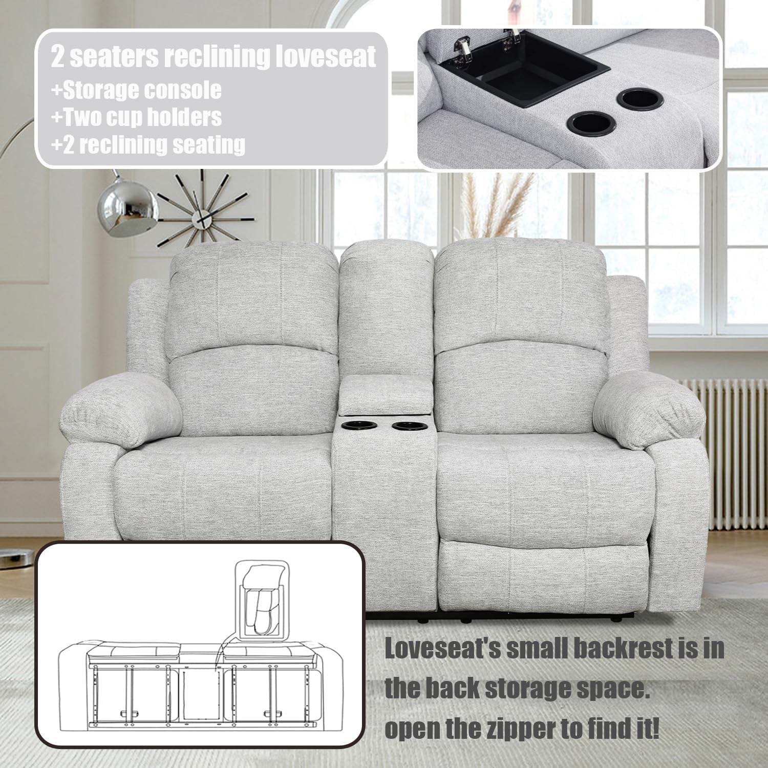 Recliner Sofa Set/Grey Linen - Loft&Timber